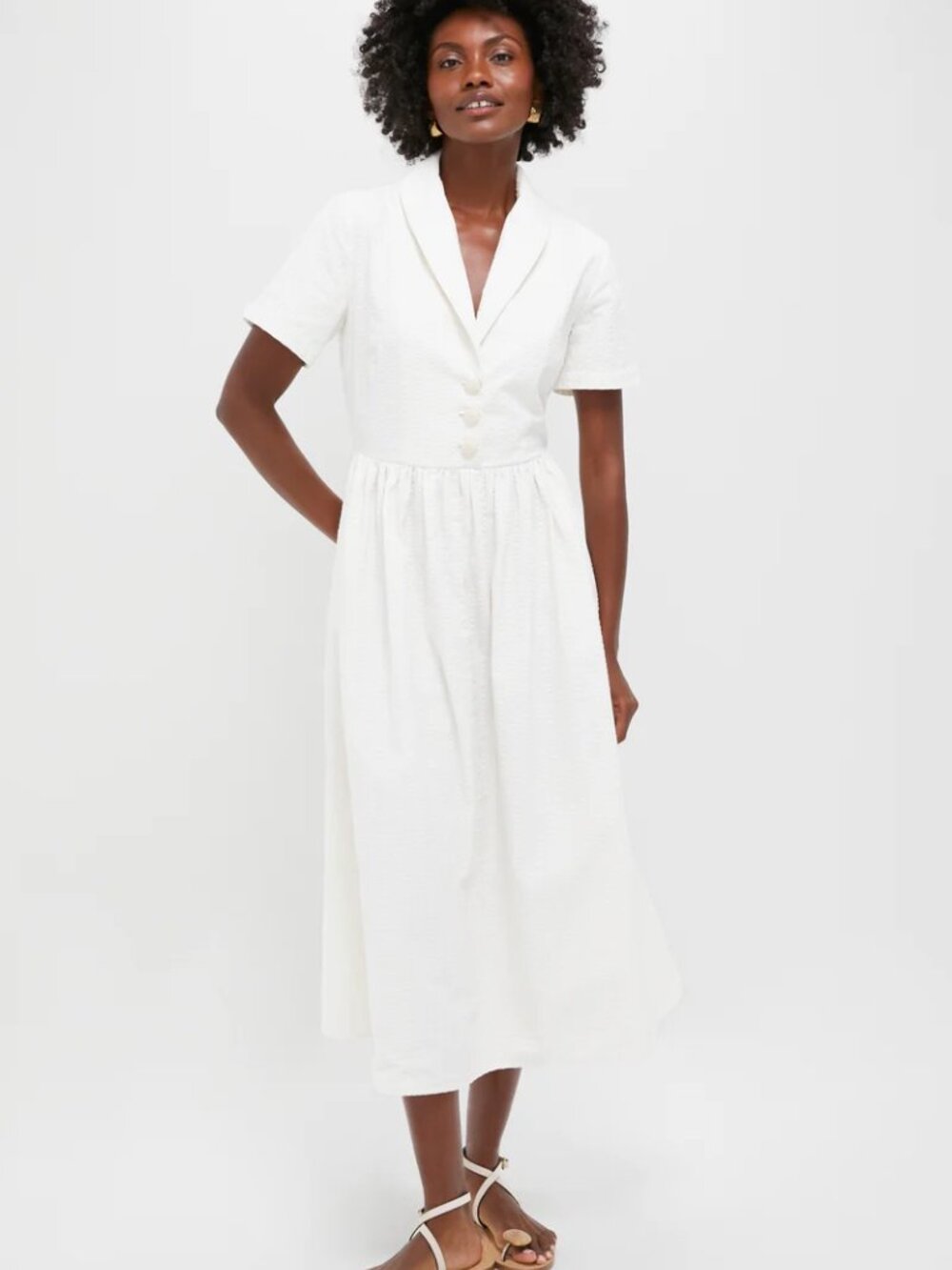 Tuckernuck White Seersucker Shawl Collar Adelaide Dress - Picture 5 of 8